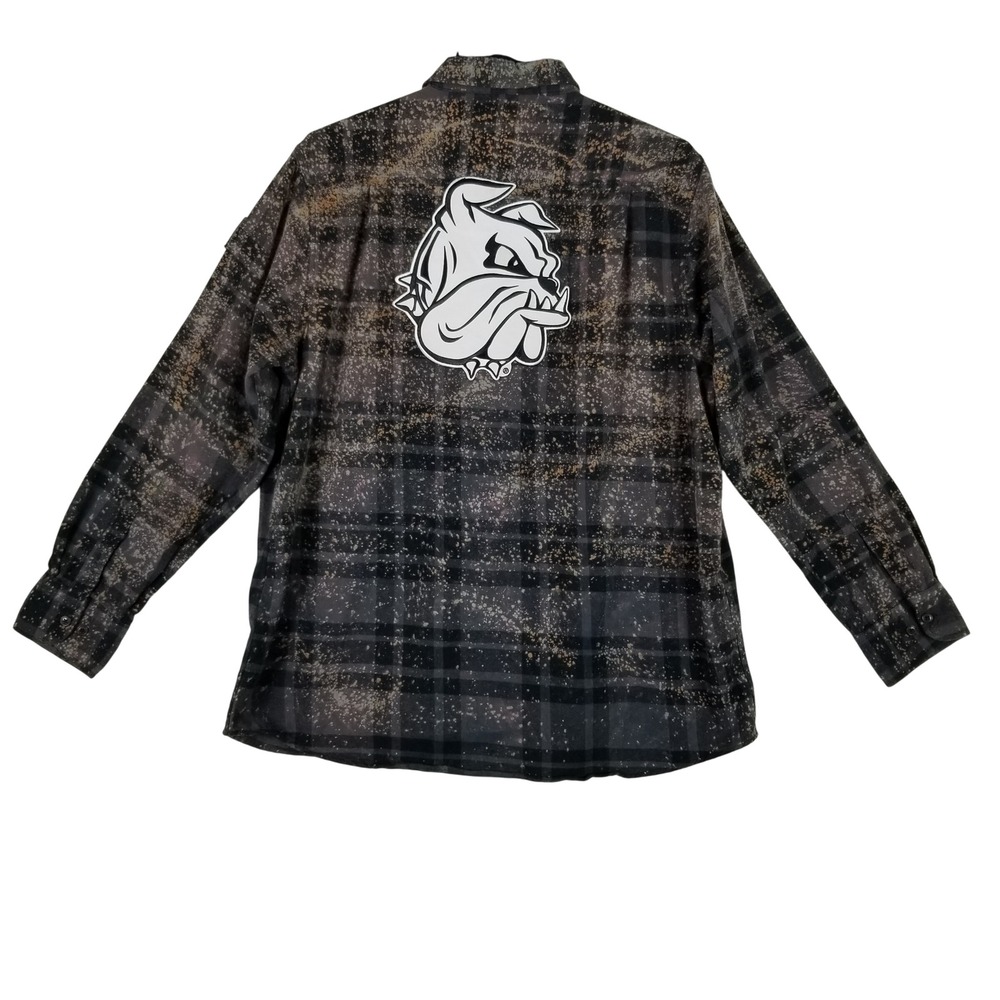 Angry Minnow Flannel Co Shirt Mens XL Grey UMD Bulldog Bleach Splatter Plaid